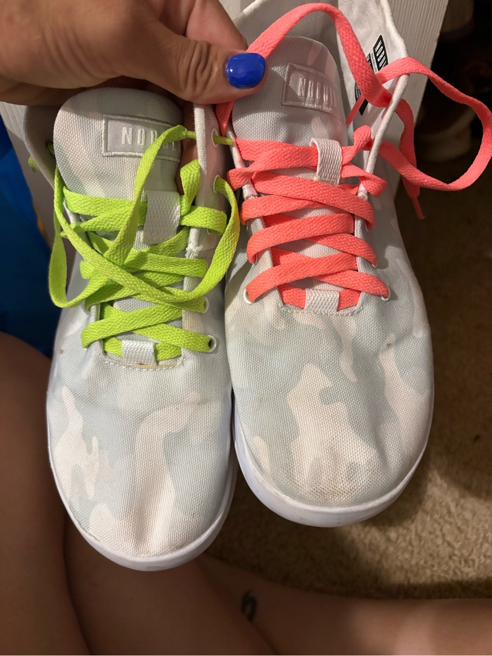 NOBULL White Camo Sneakers with Neon Pink & Neon Green Laces